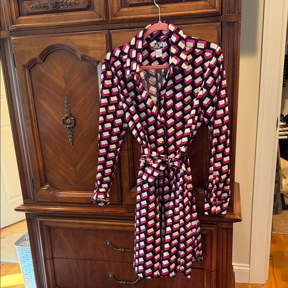Diane Von Furstenberg Shirtdress Multicolor Geometric Dress